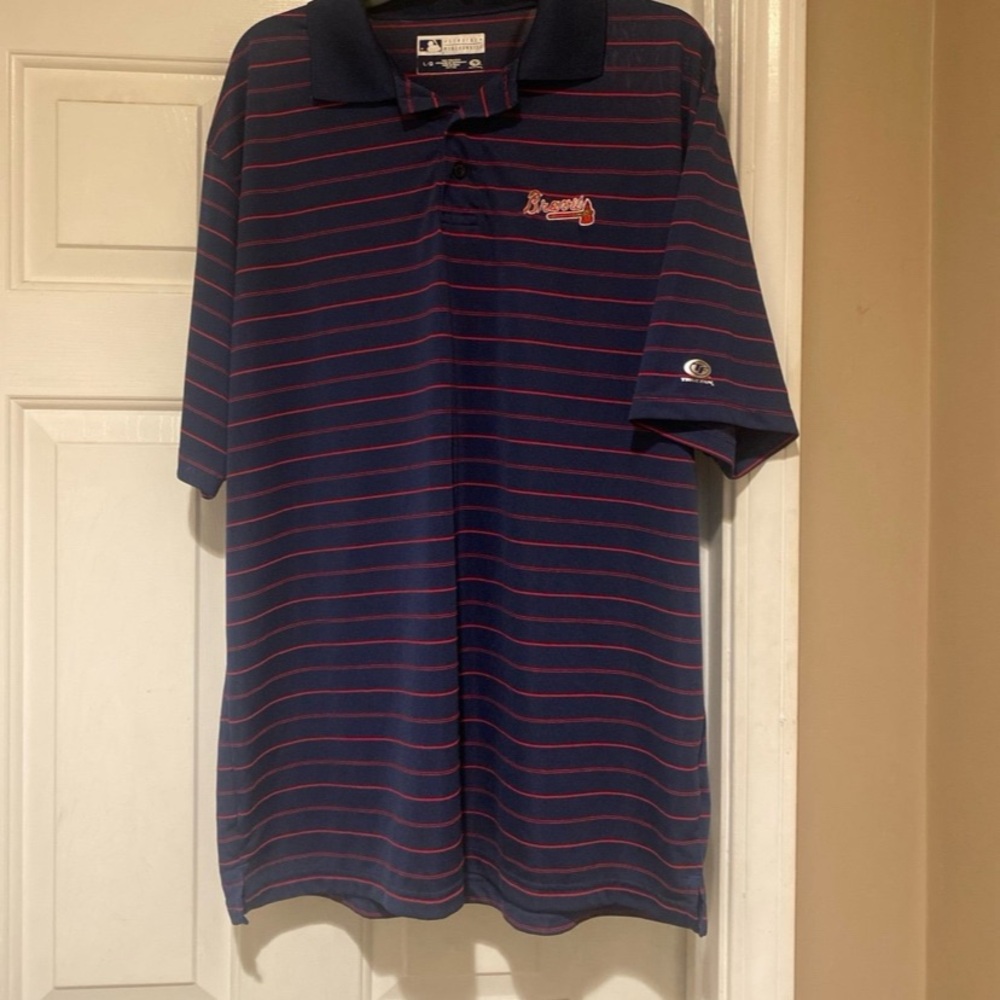 True Fan Genuine MLB Merchandise Men's Size Large Atlanta Braves Striped Polo